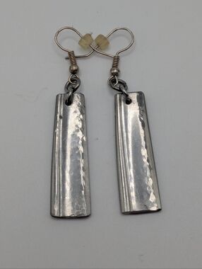 Handmade Dangle Earrings From Silver Spoons, Textured, Sterling EUC